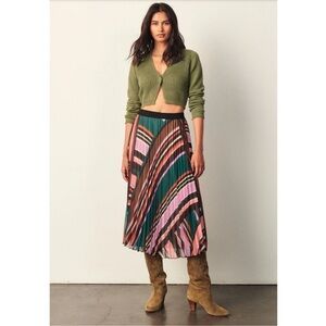Ba&sh Uhendy Striped Pleated Midi Skirt Multicolor Size Small